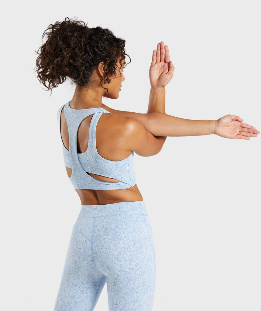 Gymshark Fleur Texture Sports Bra Blue Gymshark